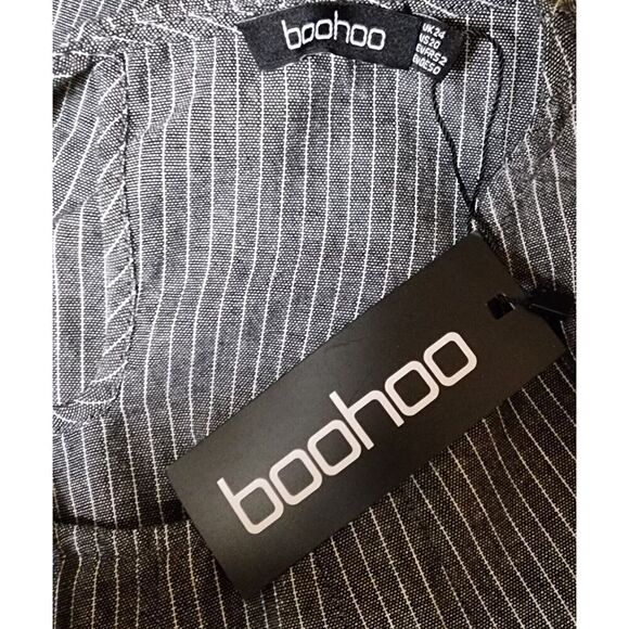 Boohoo New Plus Size 20 Gray Peplum Keyhole Stripe 3/4 Sleeve Smock Casual Top - Picture 5 of 5